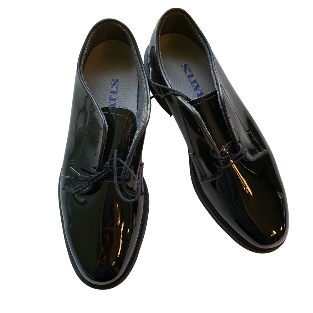 Bates Mens High Gloss Oxford Dress Shoes Black Patent Vibram Sole 10 D MIlitary